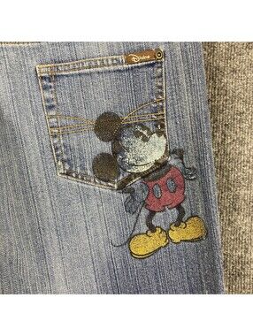 Disney Womens Size 12 Mickey Mouse Back Pocket Bootcut Med Wash Denim Blue Jeans
